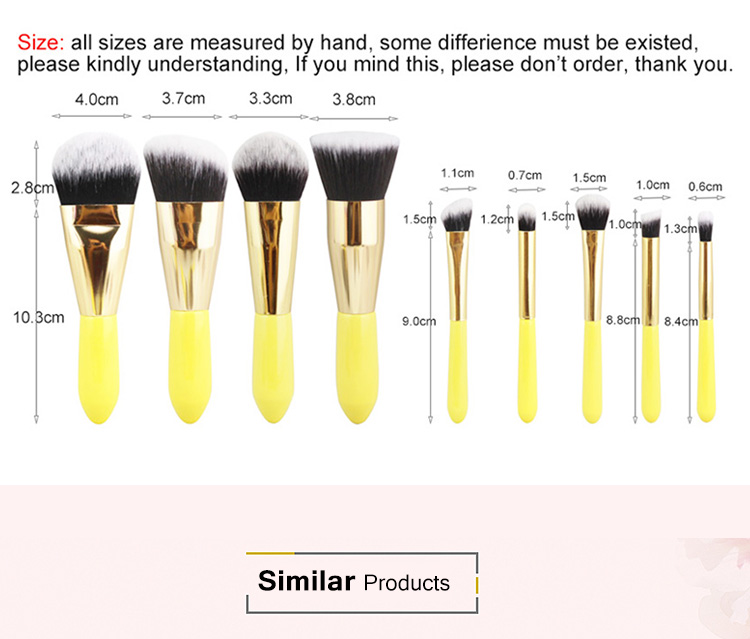 New 9 Pcs Yellow Short Handle Synthetic Premium Kabuki Makeup Brush Set