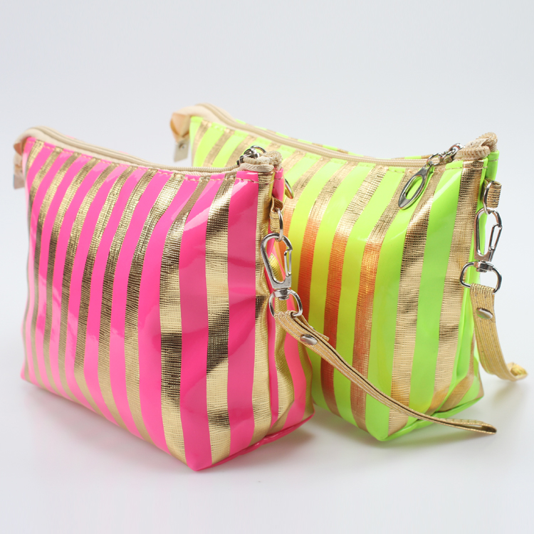 Fluorescence Toiletry Bag for Makeup Portable Stripe PVC Cosmetic Bag for Women