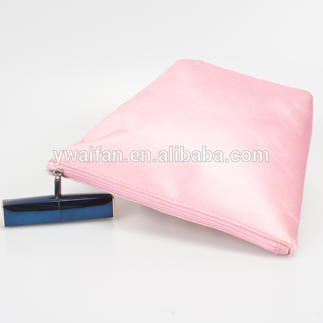 Printed Pink Satin Zipper Travel Toiletry Bag Women Cosmetic Makeup Bag