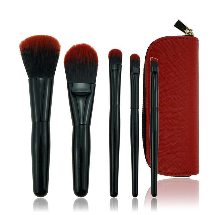 5 Piece Mini Small Black Brush Imported Wholesale Makeup Brush Set With Bag