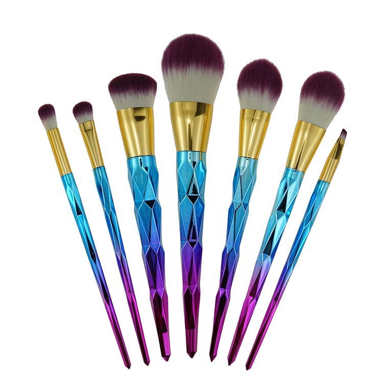 High quality 7pcs beauty colorful cosmetic brush rainbow makeup brush