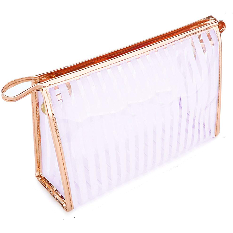 Clear Stripes PVC Makeup Cosmetic Bag Toiletry Storage Pouch Portable Clutch Bag
