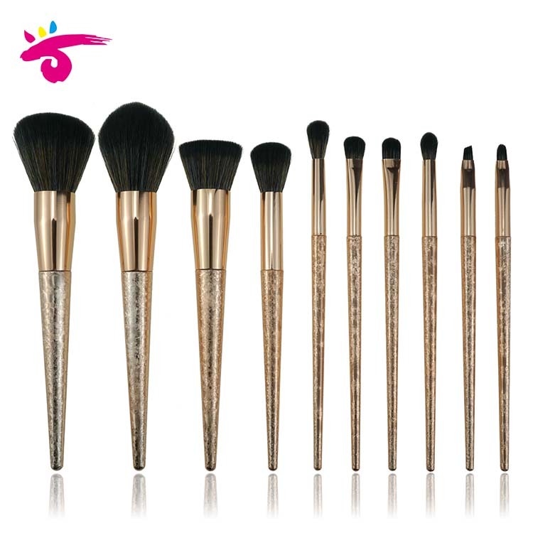 Hot popular 10pcs bling gold rose concealer facial makeup brush set