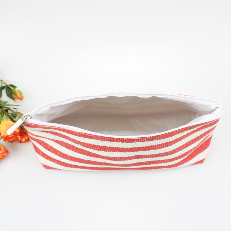 Fashion Red and White Stripe Straw Bag Beach Cosmetic Bag Clutch Straw Bag