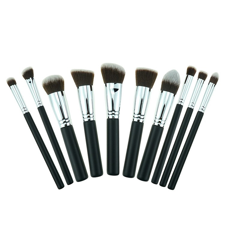10Pcs Black Brush Foundation Kabuki Makeup Label Brushes