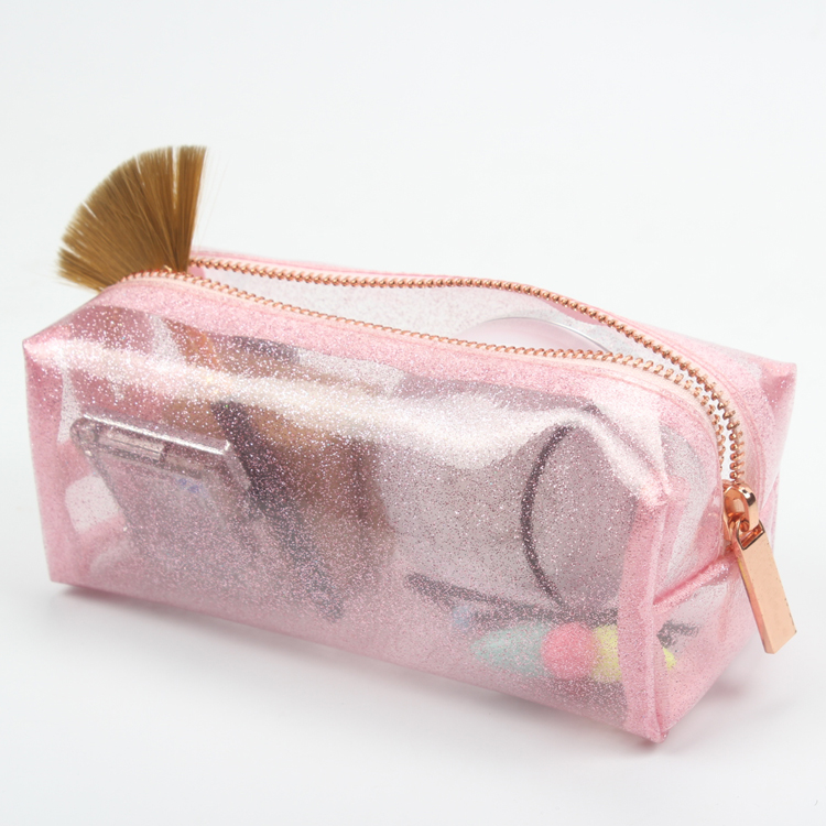 Pink Soft Glitter Cosmetic Bag For Girl Translucence Makeup Pouch Bag