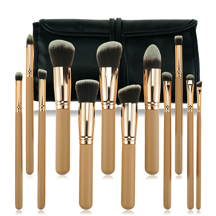 Best Selling Cost-effective 12pcs Rose Gold Kabuki Makeup Brush Set with Roll
