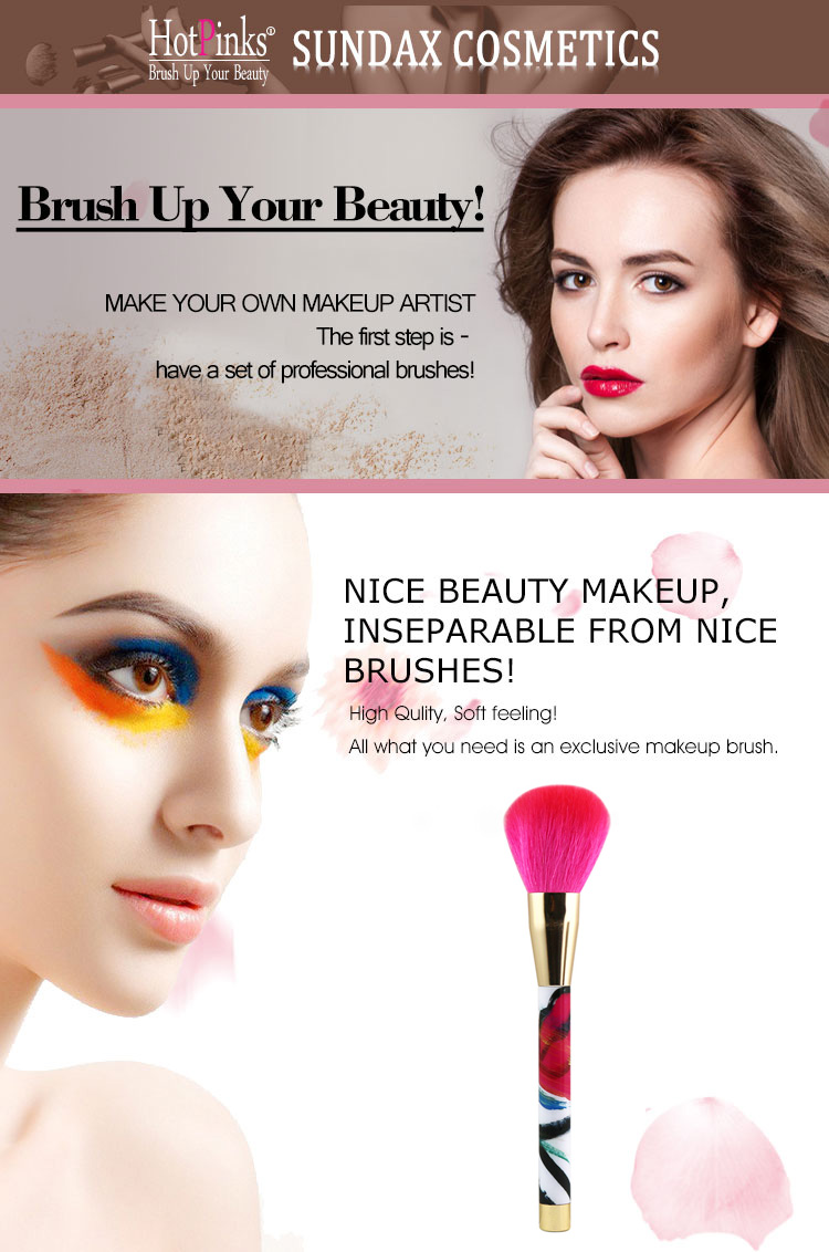 Custom Plastic Handle Pink Synthetic Hair Rose Gold Blush Powder Make Up Brush