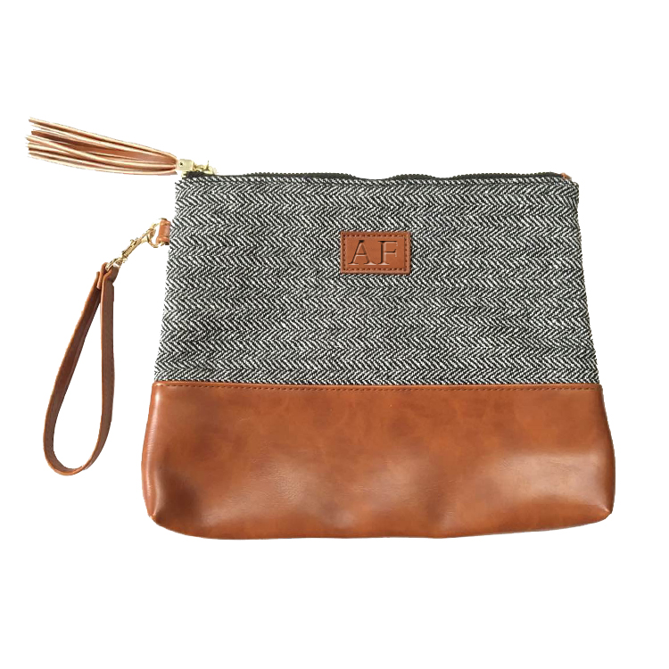 Fabric and PU Wrist Wallet Handbag Cellphone Bag Storage Pouch with Wrist Strap