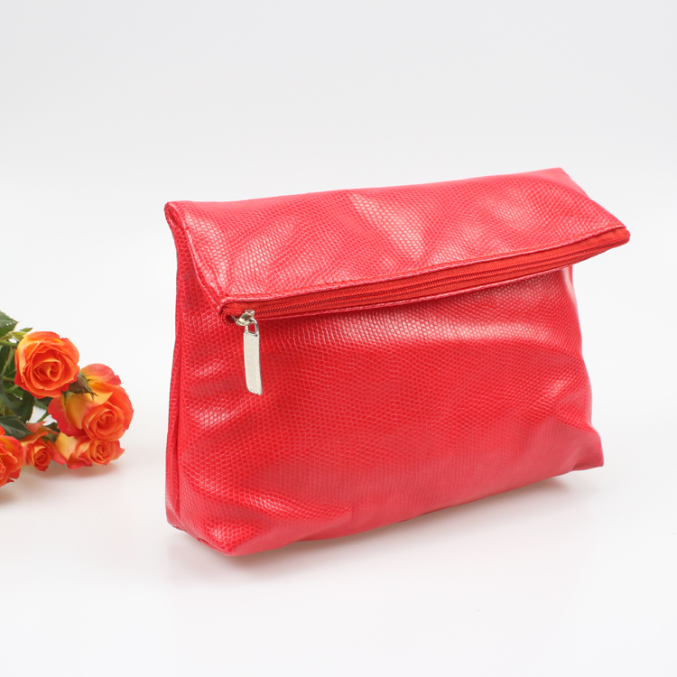 PU Red Bifold Lady Hand Bag Party Clutch Fake Crocodile Hand Bag