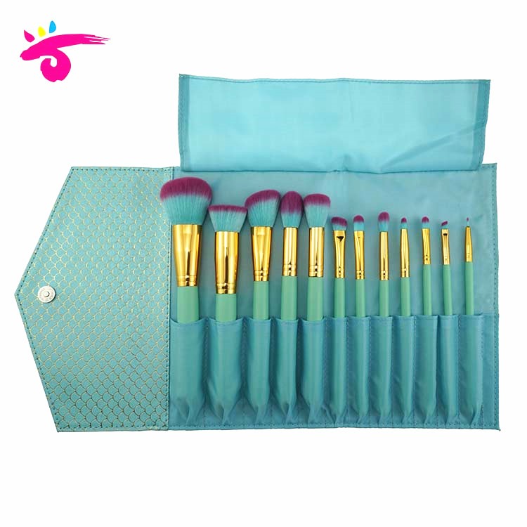 12 Pcs Mermaid Makeup Brush Sets Foundation Brushes With Color Gift Box