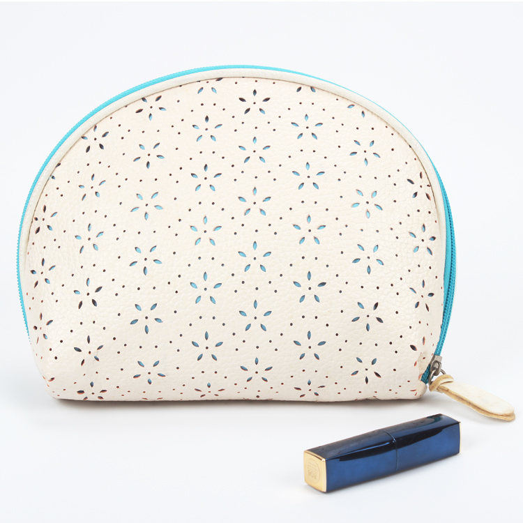 White Hollow Out Synthetic Leather Makeup Bag For Women PU Cosmetic Bag