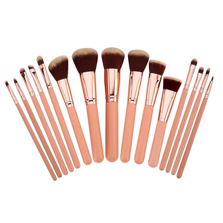 Custom Brand 15Pcs Rose Gold Makeup Brush Set With Cosmetic Bag