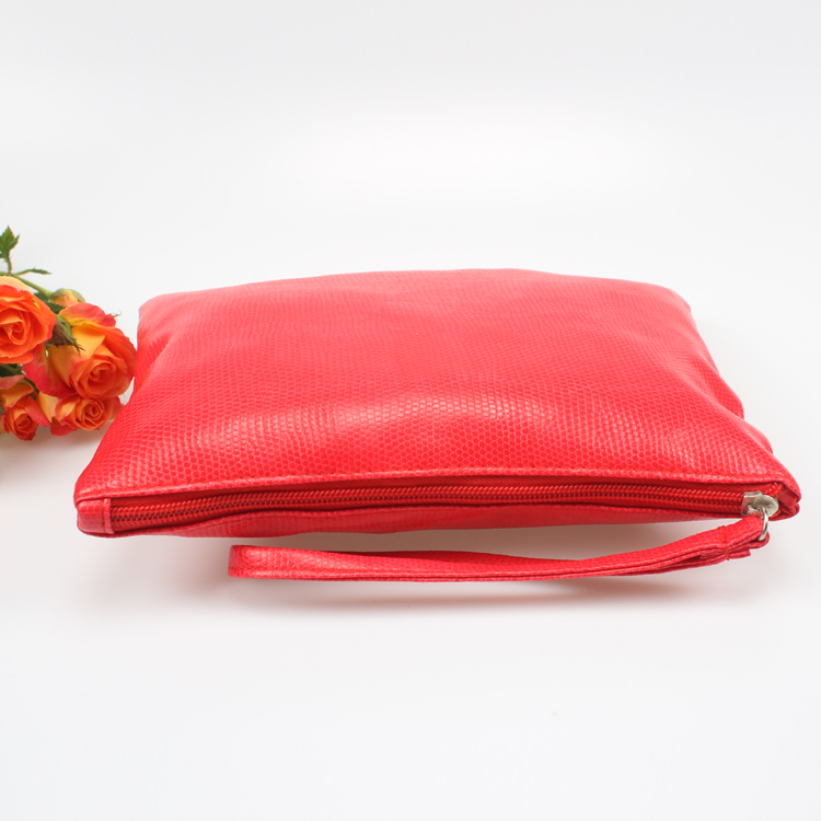 Fashion PU Ladies Clutch Bag with Wristlet Red Faux Leather Clutch Bag Women