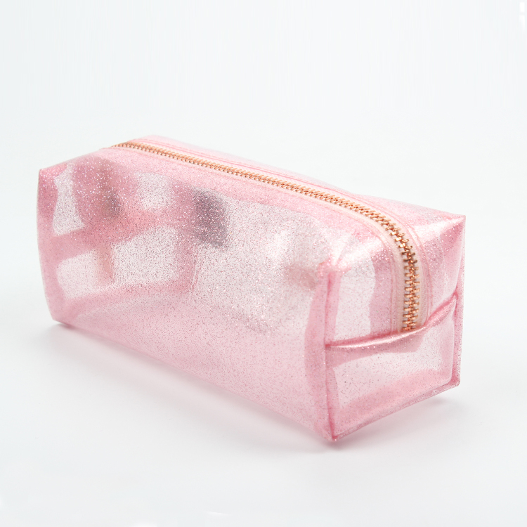 Pink Soft Glitter Cosmetic Bag For Girl Translucence Makeup Pouch Bag