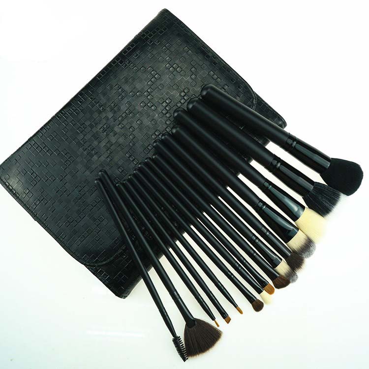 Wholesale customize 15pcs black makeup brush set belt for women