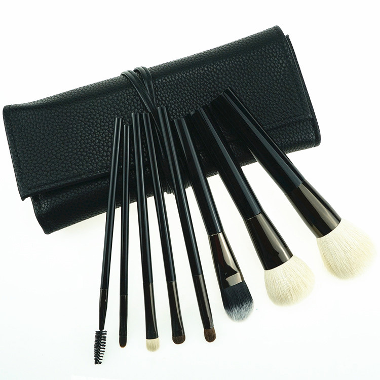 Custom Professional Natural Hair Gunmetal 8pcs Makeup Brush Set With PU Roll