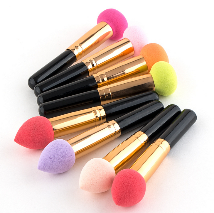 Beauty Applicator Makeup Sponge head with Wood handle and Aluminum ferrule Your Own Brand