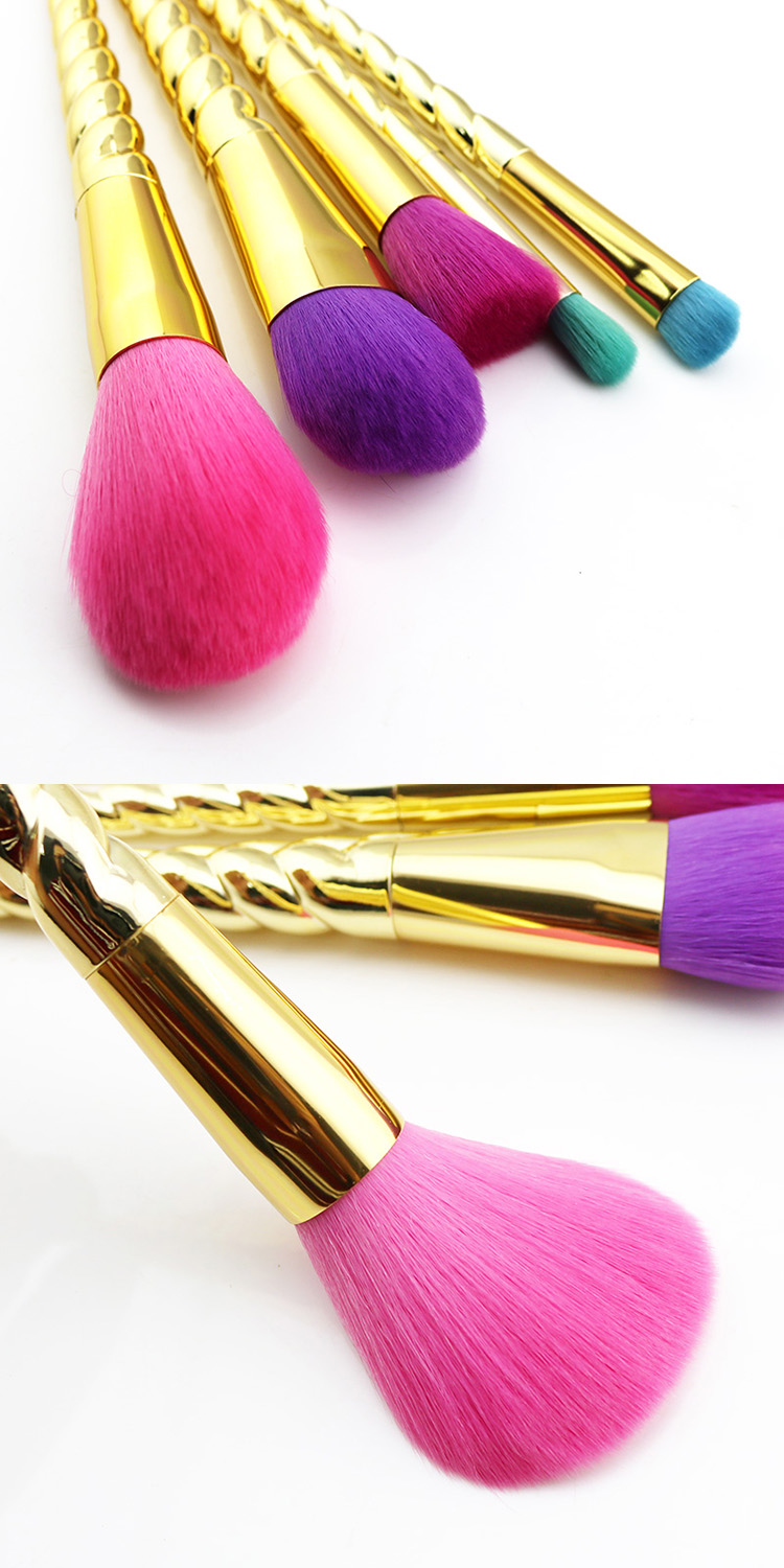 HOTPINKS Best Cheap 5Pcs Rainbow Colorful Makeup Brush Set Gold Spiral Handle Professional Cosmetics Brushes