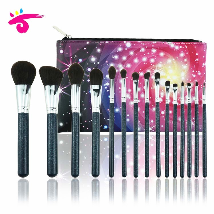 Galaxy 15PCS Glitter Handle Star Brush Collection Set With Zipper Pouch