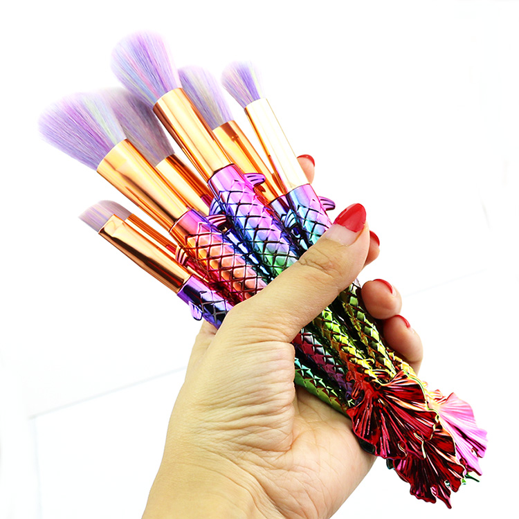 Free Sample 7pcs Mermaid Make up Brushes, Professional Set Brand Cosmetics Brush for Makeup