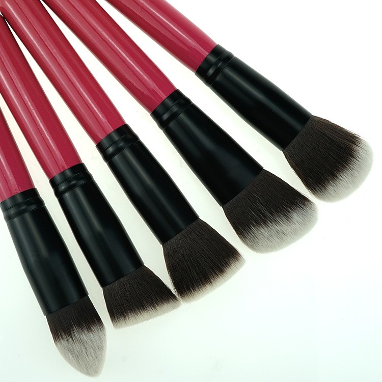 Customized high quality synthetic hair hot pink makeup brushes with black makeup brush roll