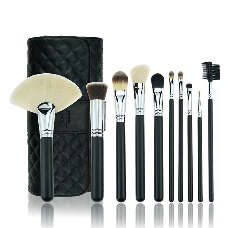 Travel 10pcs Kabuki Flat Cosmetic Brush Bag Set