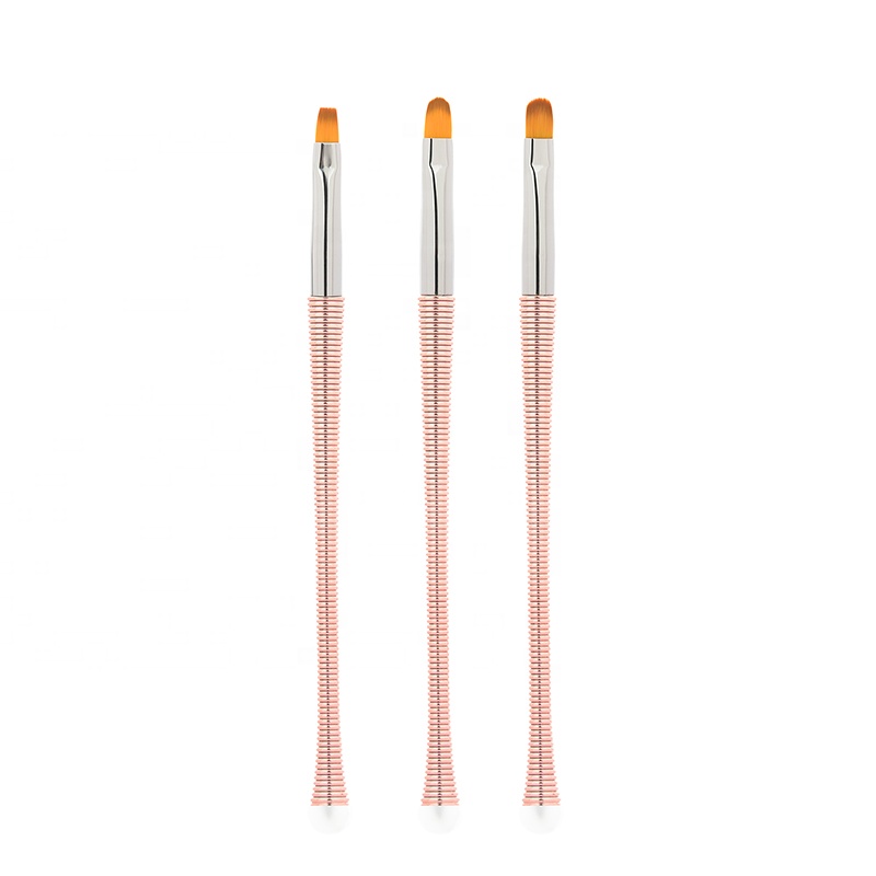Special Spiral Plastic Flat Nail Polish Brush Rose Gold Nylon Hair Gel Private Label Nail Brush