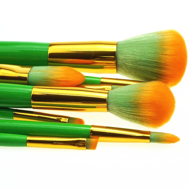 Travel case 9pcs unique angle green makeup brushes set
