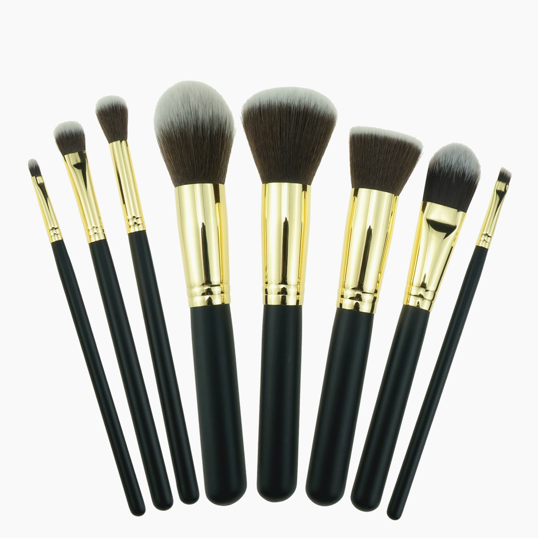 Custom Private Label 8pcs Makeup Brush Set Rose Gold Ferrule Black Wooden Handle Eyeshadow Brush Set