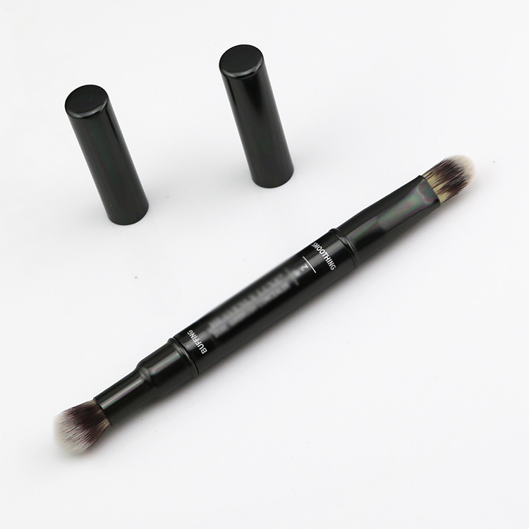 Wholesale metal cosmetics tools eyeshadow double sided makeup brush with cover