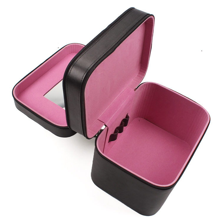 Multi Use Cosmetic Train Case Makeup Toiletry Bag Tote with Handle and Mirror for Travel