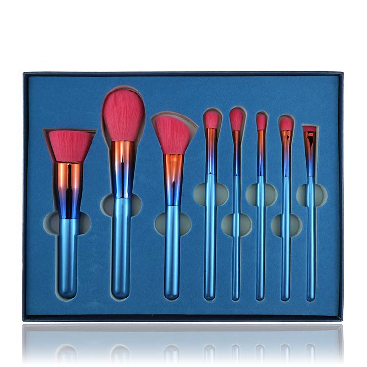 8 Pieces Colorful Makeup  brushes with paper box kabuki brush ,foundation brush,blush brush and eye brushes