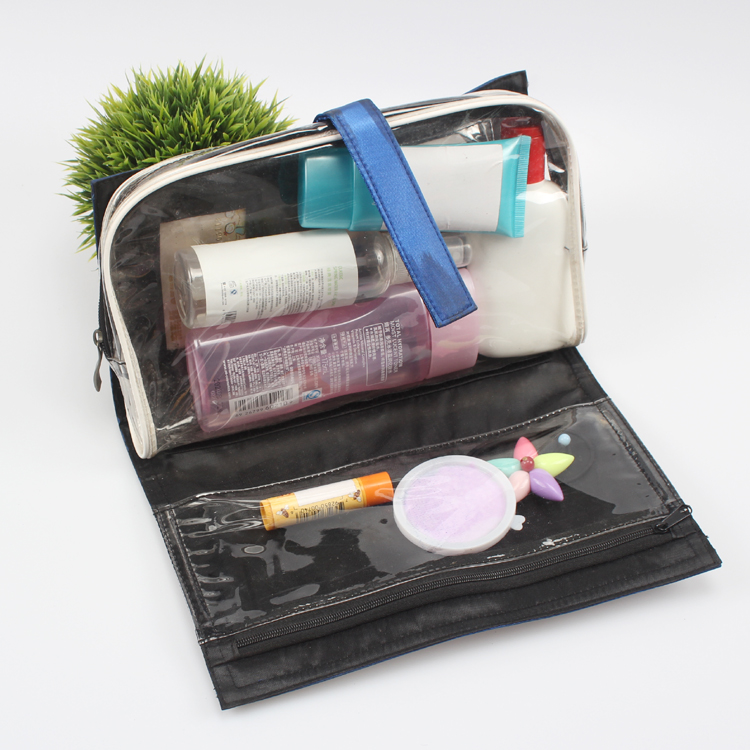 Satin And PVC Toiletry Travel Bag Foldable Cosmetic Bag for Vacation