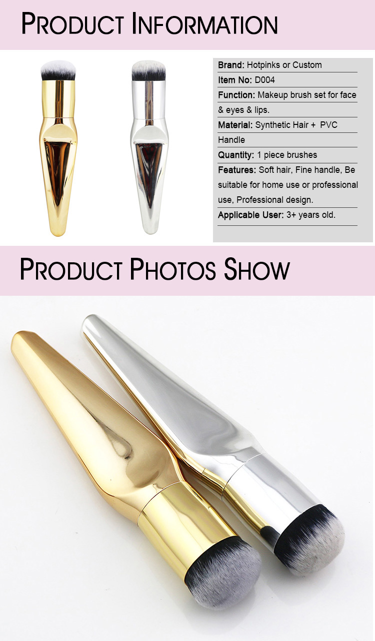 Custom Big Single Flat Head Gold Silver Cosmetics Makeup Foundation Brush Factory Wholesale Shenzhen