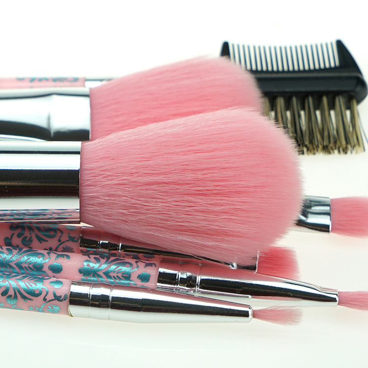 Mini Pink 7PCS Portable Flower Travel Makeup Brush Kit WIth Brush Case