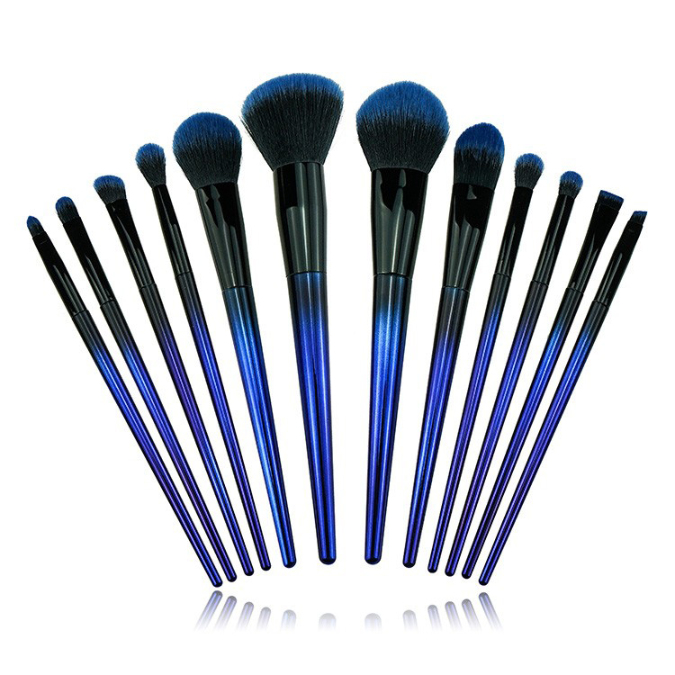 China makeup suppliers high quality synthetic hair plastic handle 12pcs cosmetic brush set