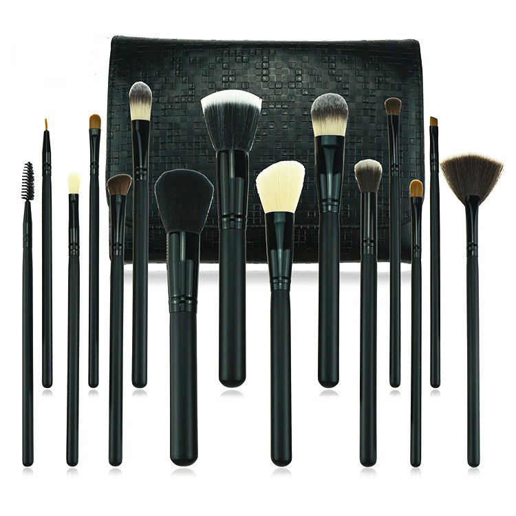 Wholesale customize 15pcs black makeup brush set belt for women