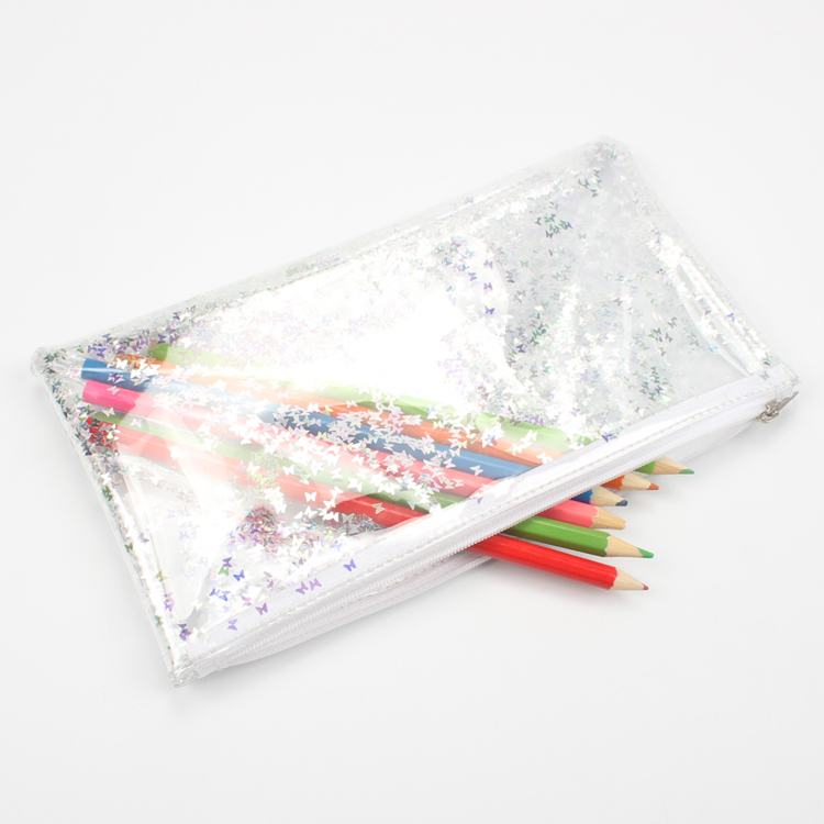 Zipper Clear Cosmetic Bag with Shiny Crystal Glitter Clear Plastic Zipper Pouch