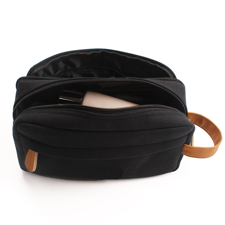 Mens Canvas Toiletry Bag Travel Bathroom Shaving Dopp Kit with Double Compartments