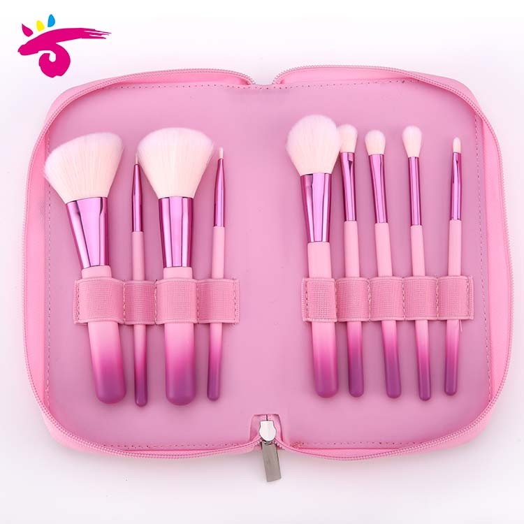 9 Pieces 2018 Fashion Cosmetics Pink Mini Beauty Makeup Brush Set with bag