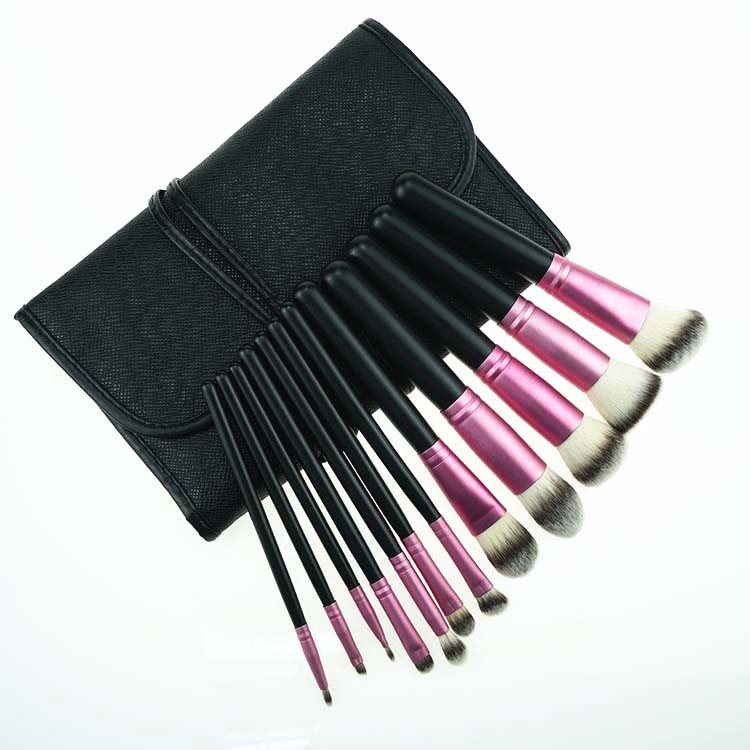 Matte 12pcs flat makeup brushes  brush roll set