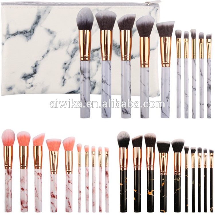 10pcs Marble Makeup Brush Cosmetic Brushes Eyeshadow Eyeliner Blush Brushes