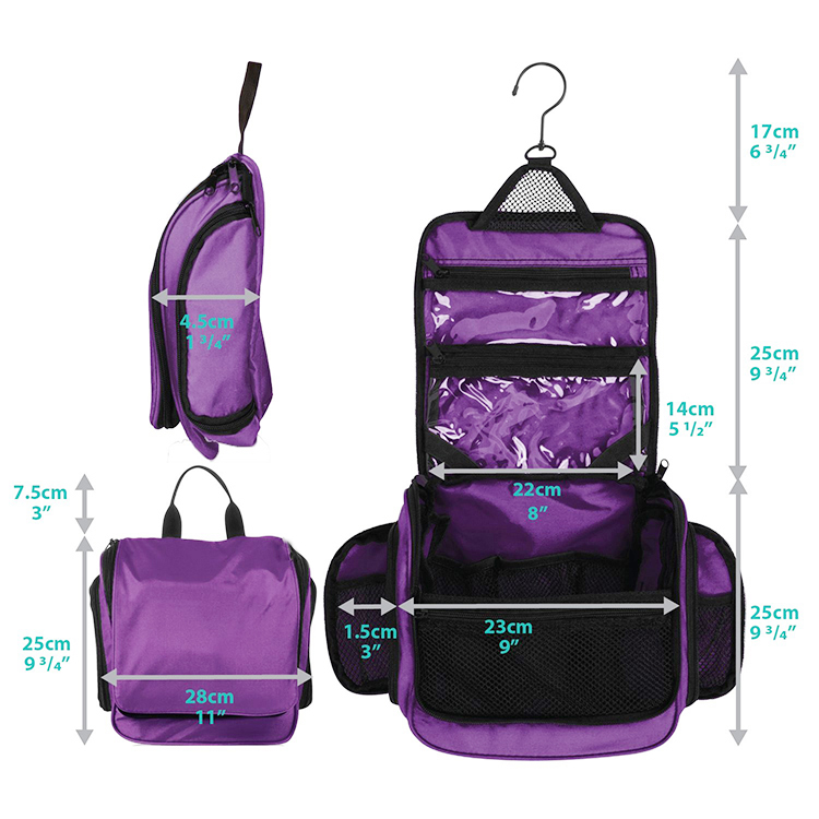 Travel Toiletry Bag and Hanging Toiletry Bag Organizer Perfect for Men and Women Purple Color