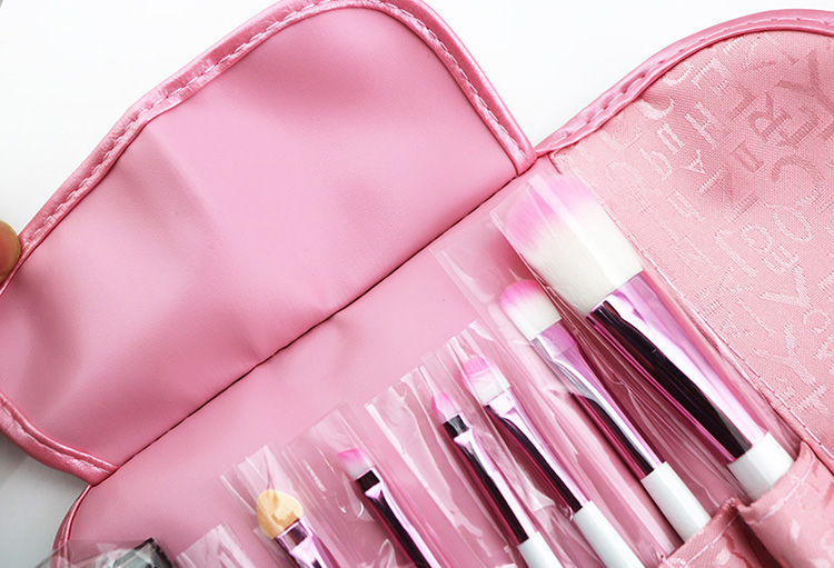 High Quality 8 PCS Portable Soft Hair Pink White Makeup Brush Set with Case