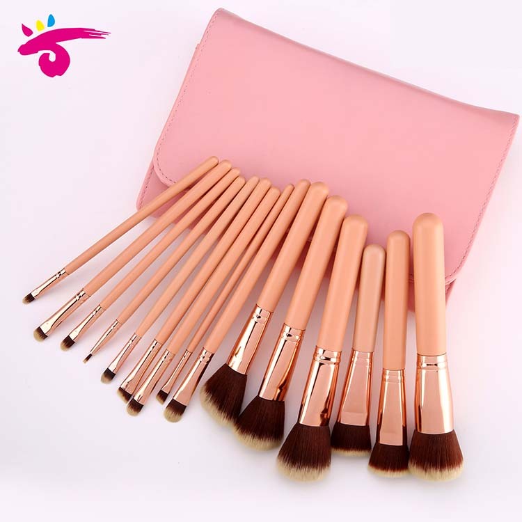 Custom Brand 15Pcs Rose Gold Makeup Brush Set With Cosmetic Bag