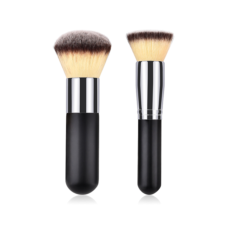 Custom Logo Makeup Brush Kit Matt Black Handle Cosmetic Powder Brushes with Vegan Synthetic Hair