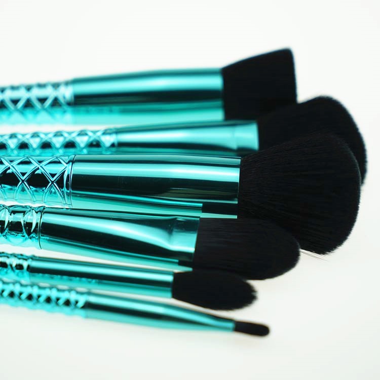 6 Pcs Black Hair Blue Brush Mermaid Makeup Brush Sets Foundation Brushes