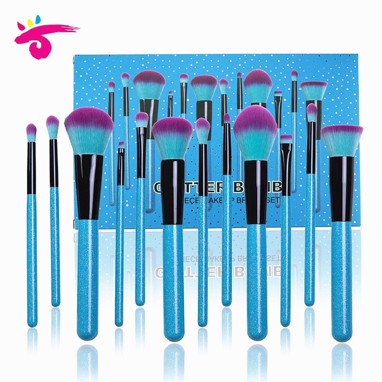12 Pcs Blue Bling Powerder Brush Glitter Makeup Brush Set With Case