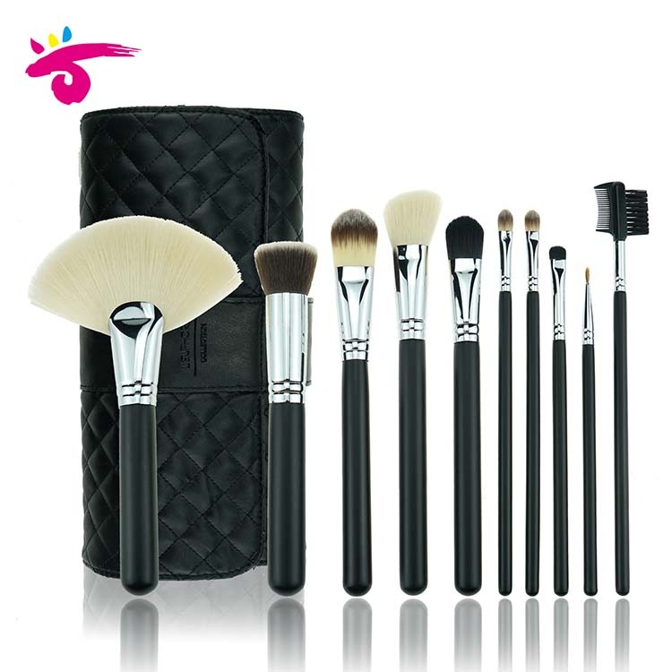 10 Piece Nature Hair Black Brush Set Beauty Tools Makeup Brush Kit With Bag
